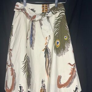 Anthropology Odille Peacock Feather Print Skirt. Modest SZ 0